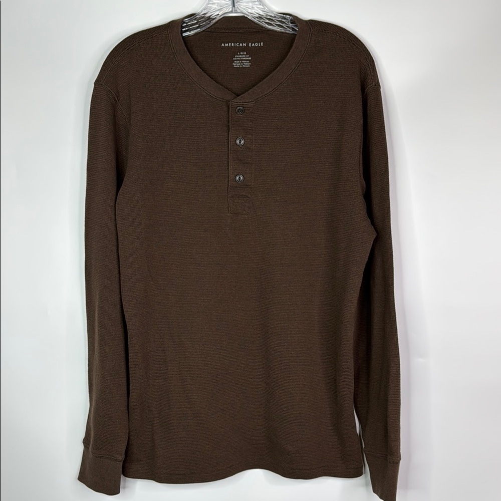 American Eagle Brown Henley Long Sleeve Shirt Size Large